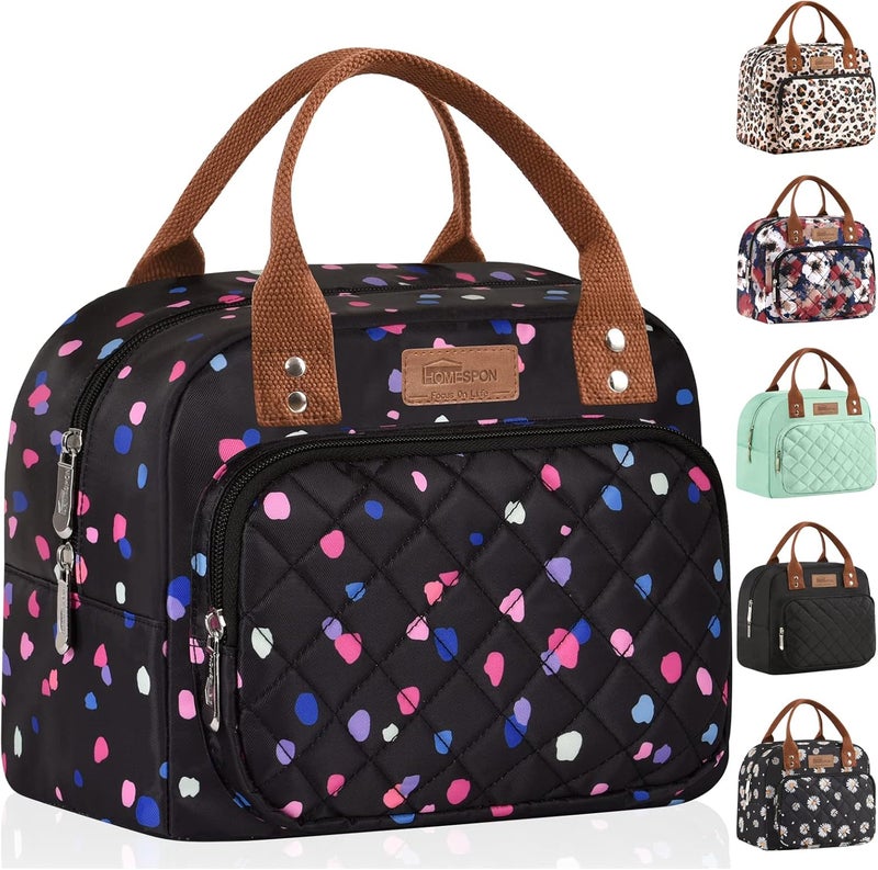 Buringer HOMESPON Lunch Bag for Woman Man Adults with Front Pocket Insulated Lunch Tote Lunch Box Container for Work Picnic or Travel（Multi Dots） - Image 1